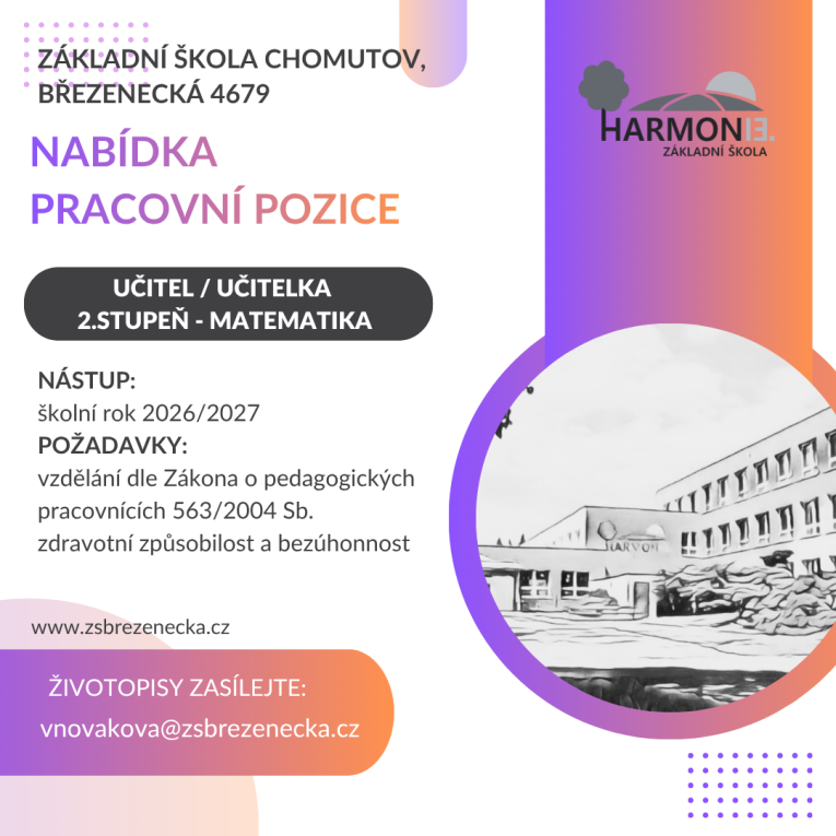 Inzerát - nabídka pracovní pozice - matematika